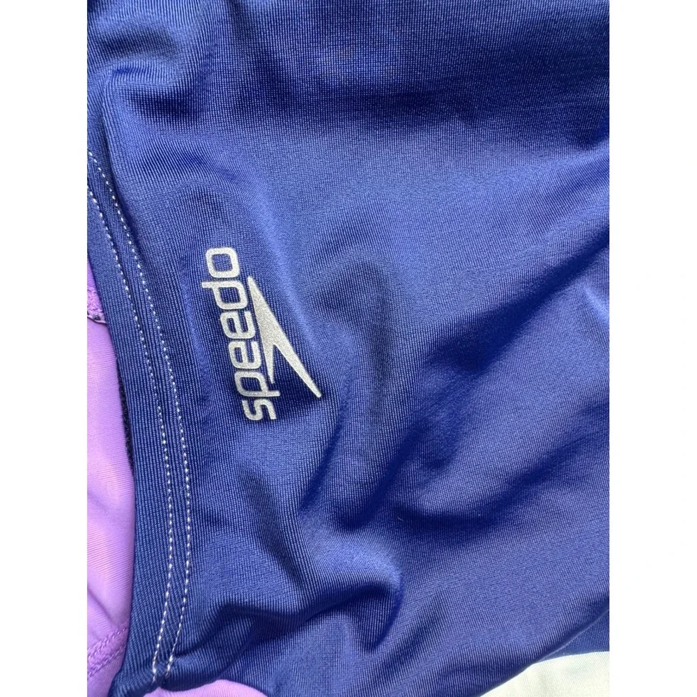 Speedo Girls‎ Size 10 Swimsuit One Piece Racerback Navy Purple White Athletic